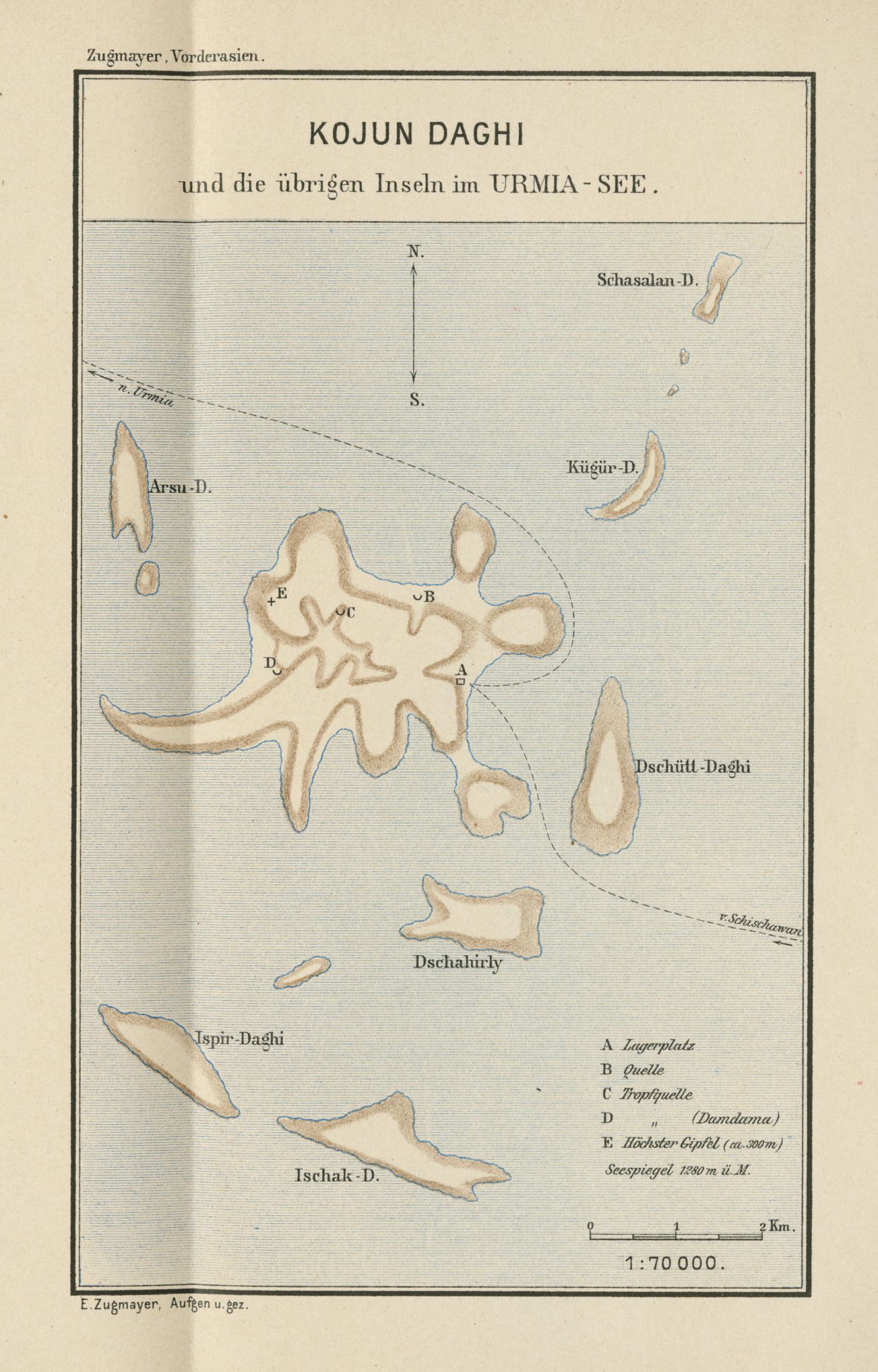 Map of Kojun Daghi and the other islands in Lake Urmia 1905