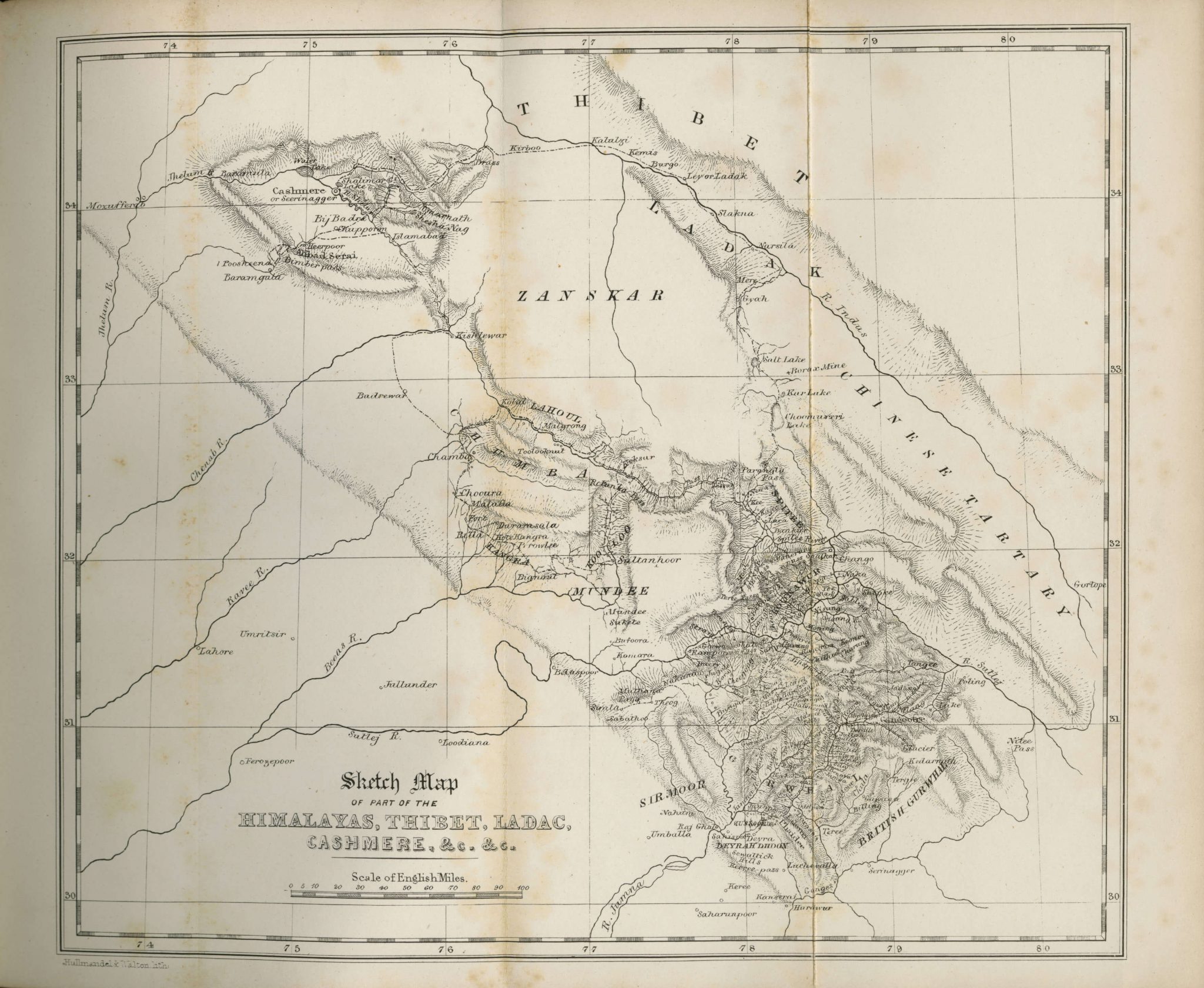 Sketch Map of part of the Himalayas, Thibet, India, Cashmere, &c. 1854