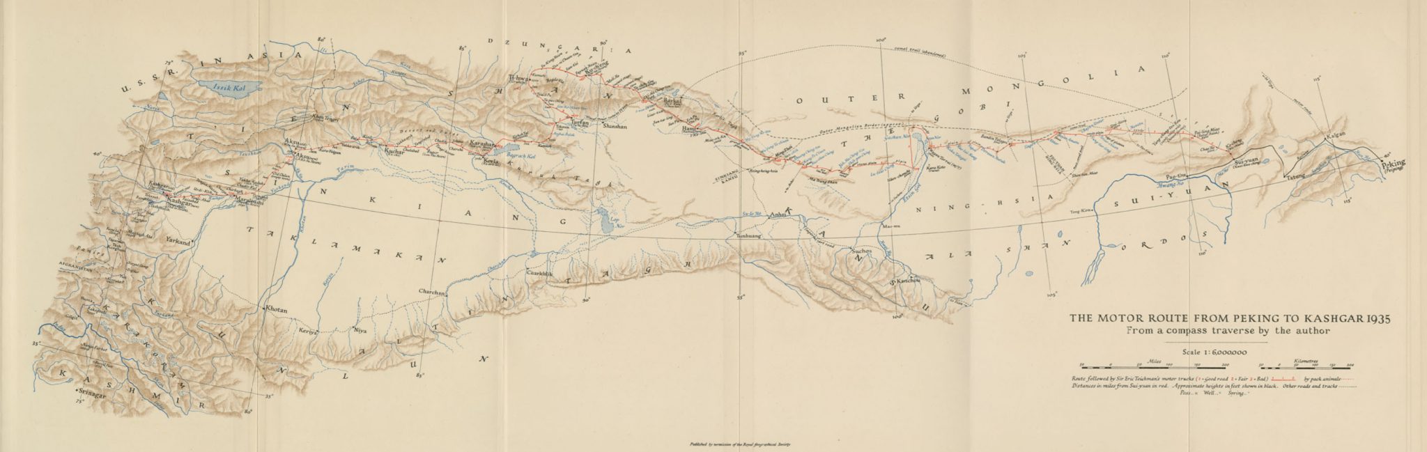 Map of the Motor Route from Peking Suiyuan to Kashgar 1935