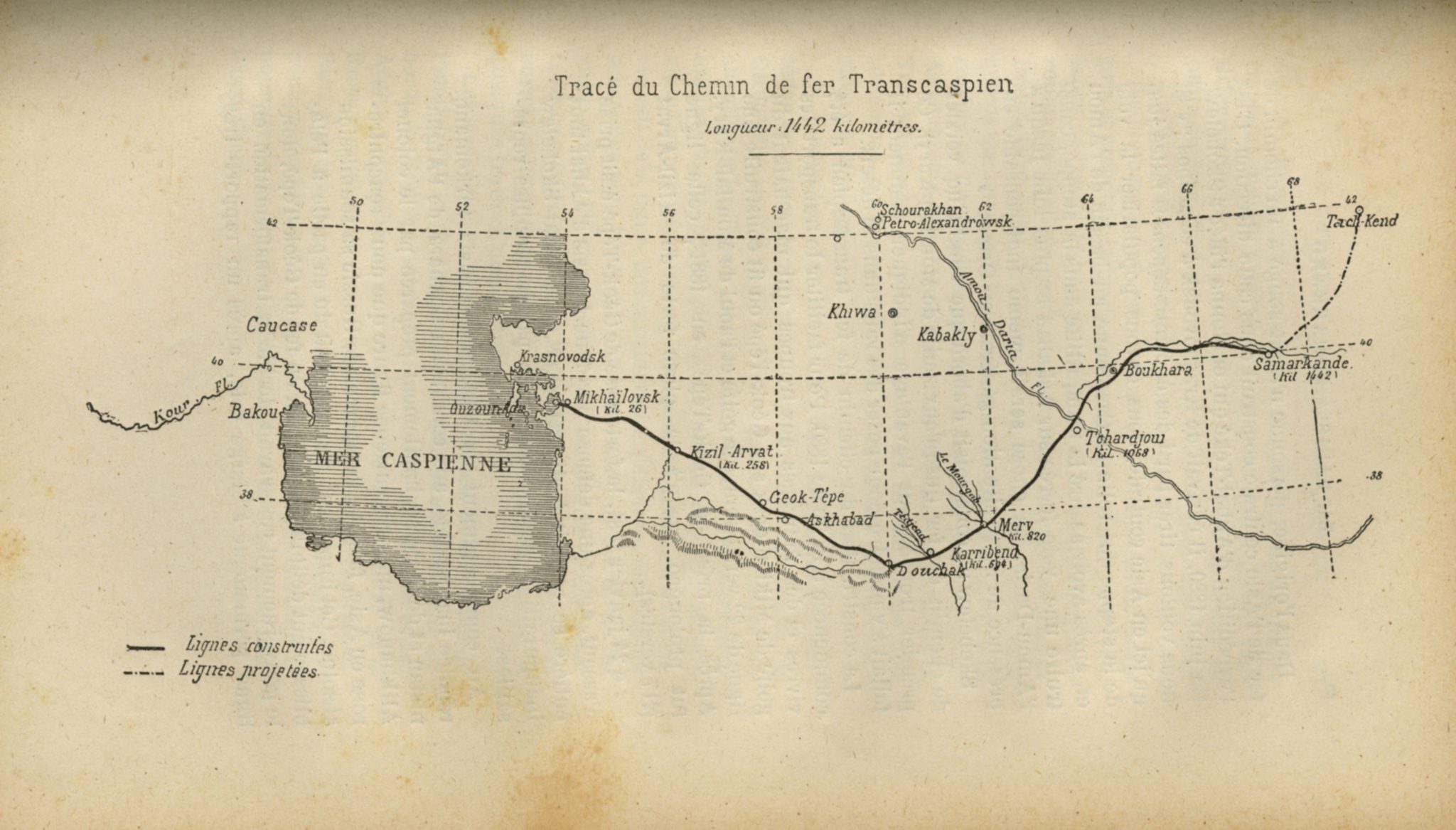Tracé du Chemin de fer Transcaspien 1888