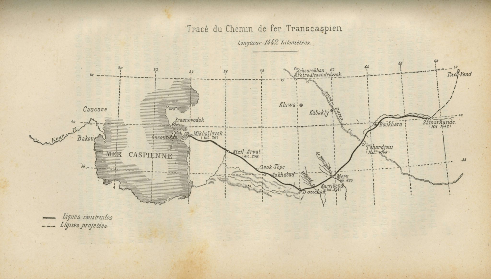 Tracé du Chemin de fer Transcaspien 1888