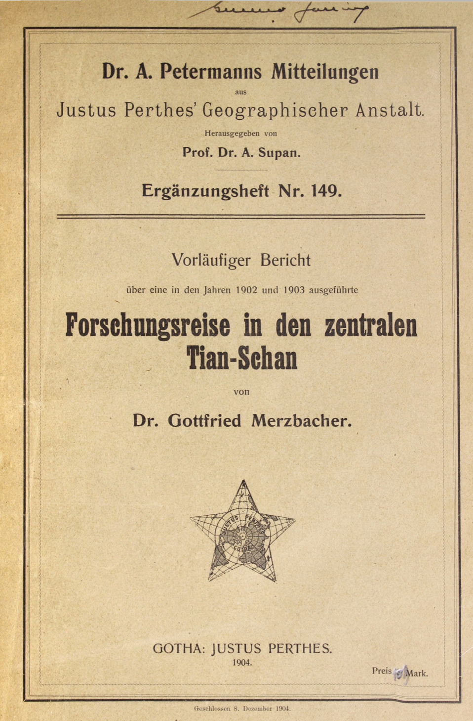 Vorläufiger Bericht über eine in den Jahren 1902 und 1903 ausgeführte Forschungsreise in den zentralen Tian-Schan Gottfried Merzbacher